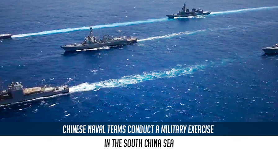 Chinese naval teams conduct a military exercise in the South China Sea