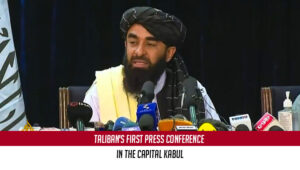The Taliban hold its first press conference in the capital Kabul